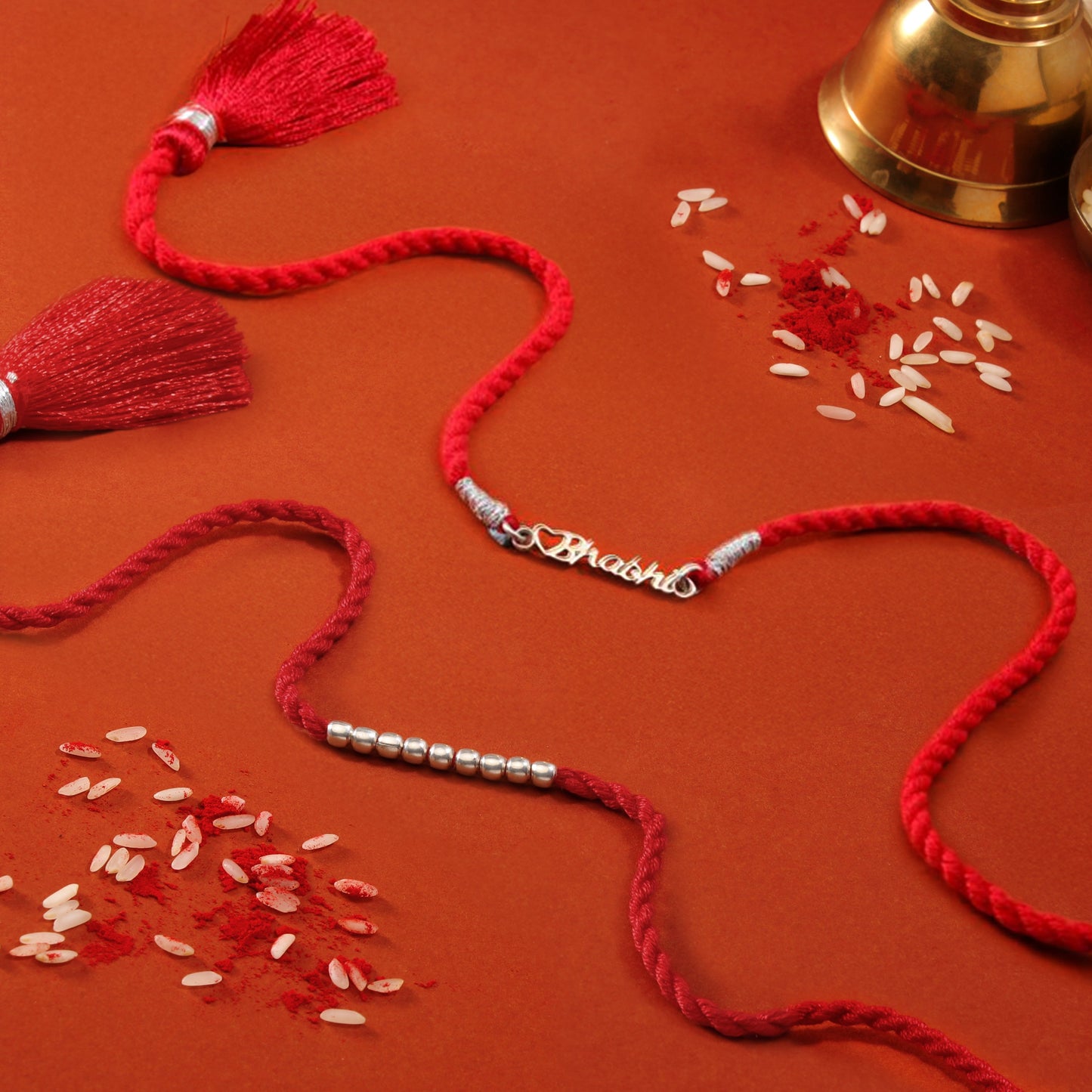 Elegant Heart & Beaded Rhodium-Plated 925 Silver Bhai-Bhabhi Rakhi Combo