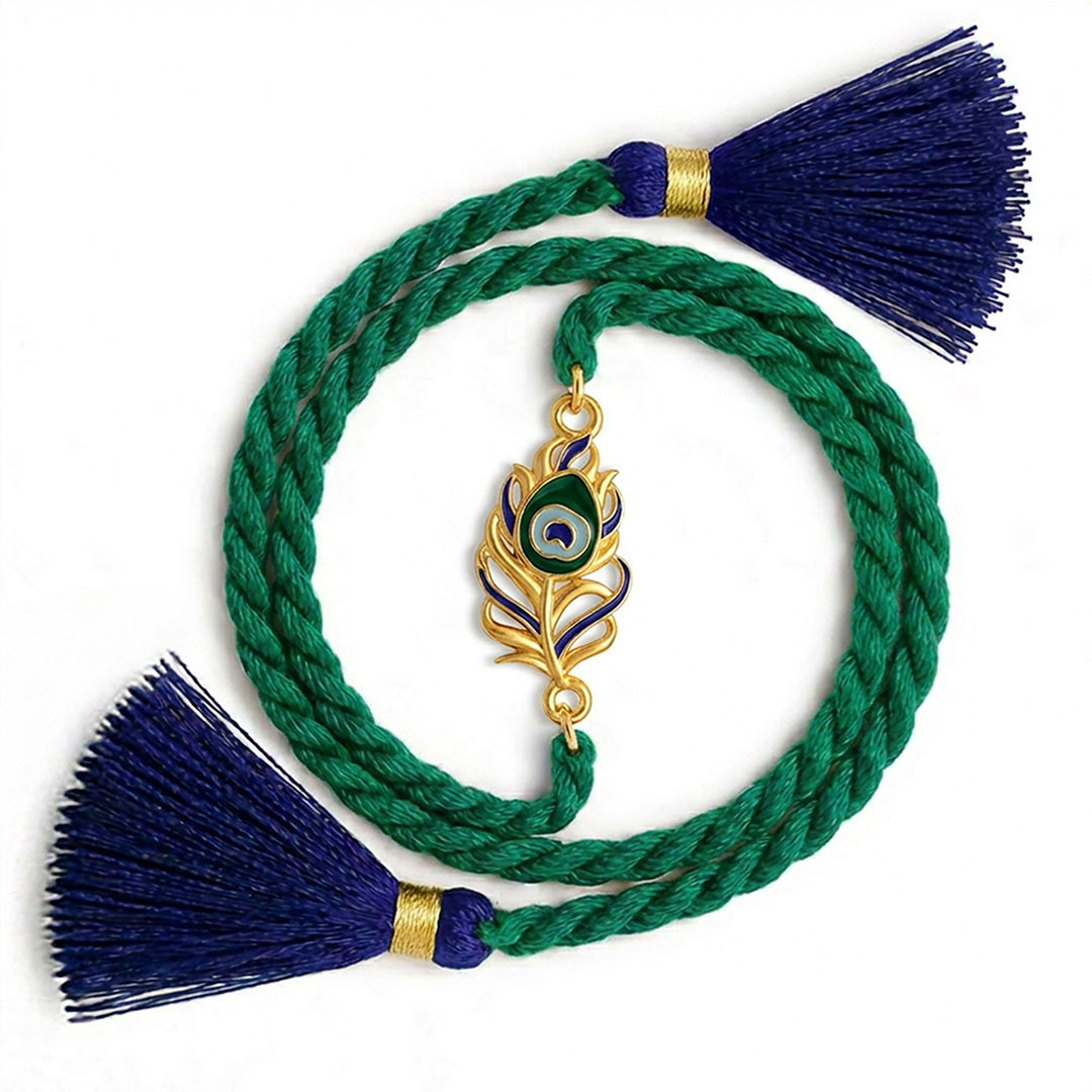 Peacock Feather Rhodium Plated Silver Rakhi (ALVINA Signature)