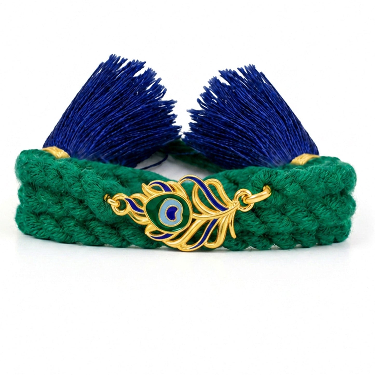 Peacock Feather Rhodium Plated Silver Rakhi (ALVINA Signature)