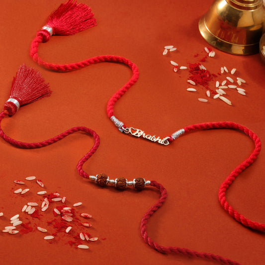 Elegant Heart & Divine Rudraksha Rhodium-Plated 925 Silver Bhai-Bhabhi Rakhi Combo