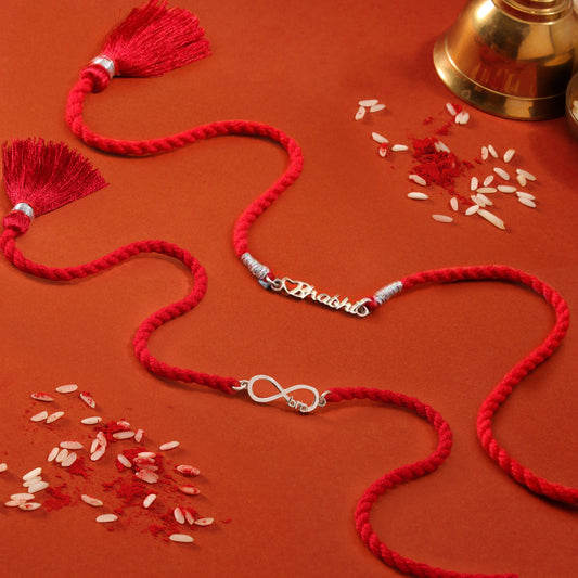 Elegant Heart & Timeless infinity Rhodium-Plated 925 Silver Bhai-Bhabhi Rakhi Combo