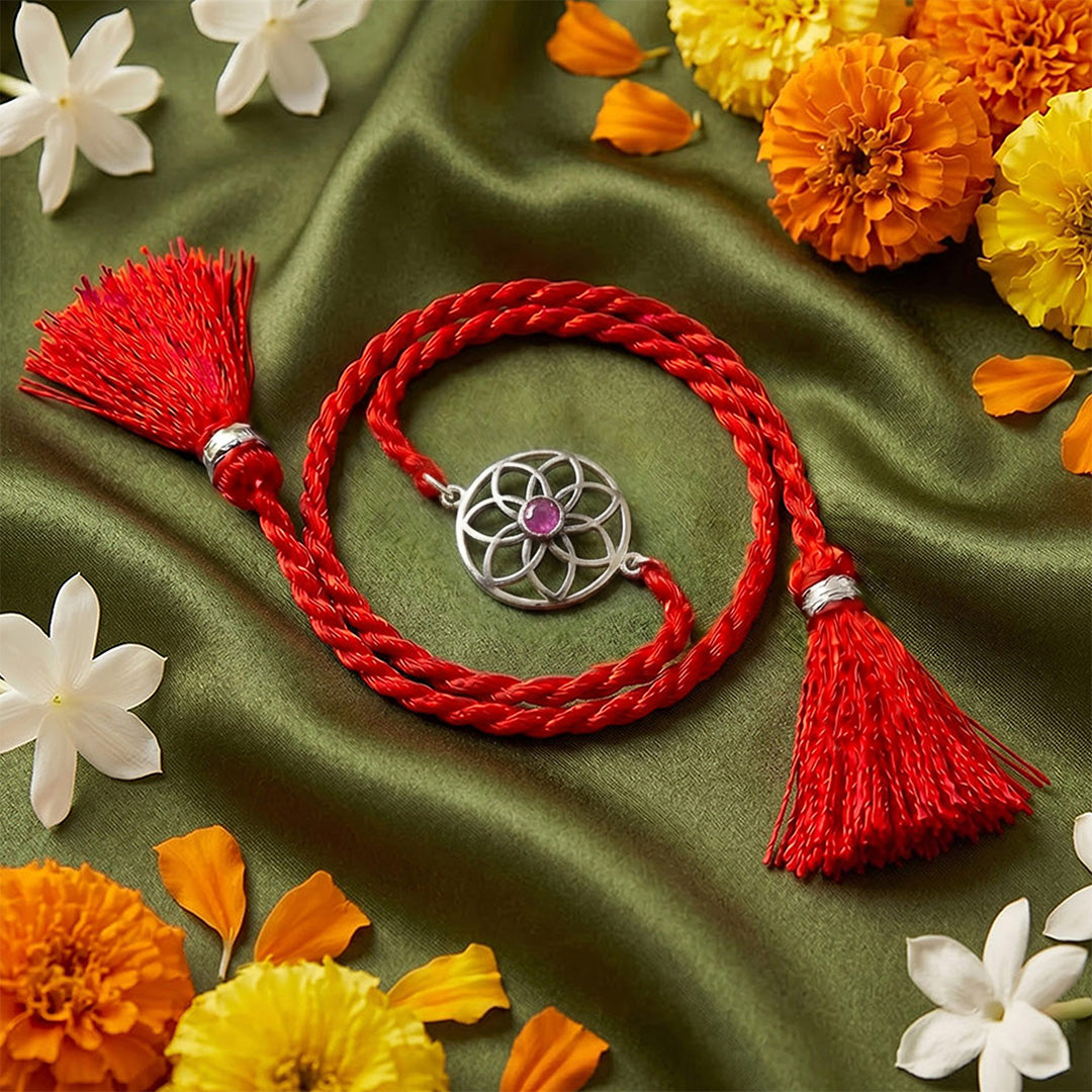 Crimson Lotus Silver Rakhi (ALVINA Signature)