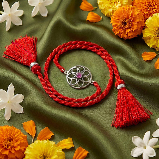 Crimson Lotus Silver Rakhi (ALVINA Signature)