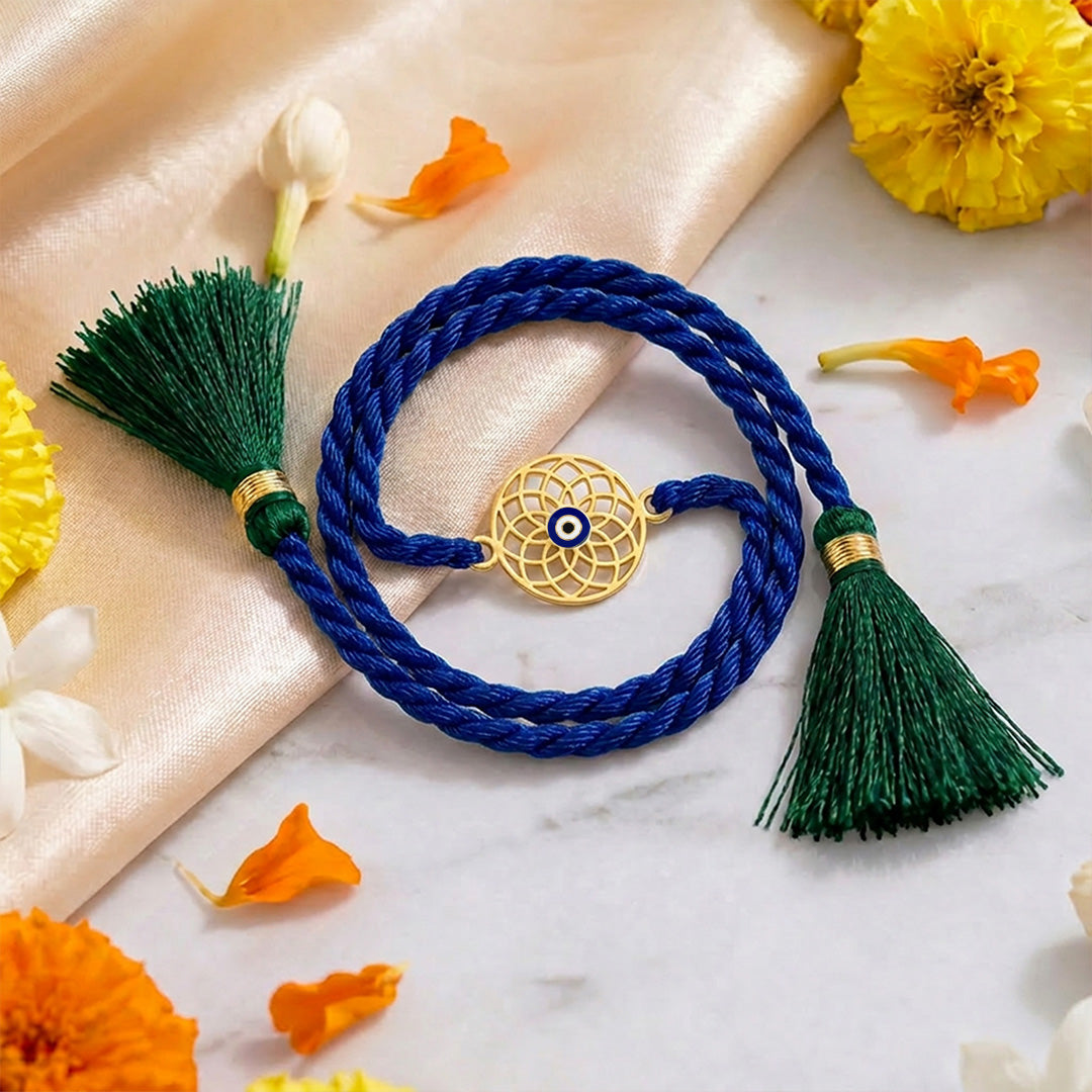 Mystic Mandala Evil Eye Gold Plated Silver Rakhi (ALVINA Signature)