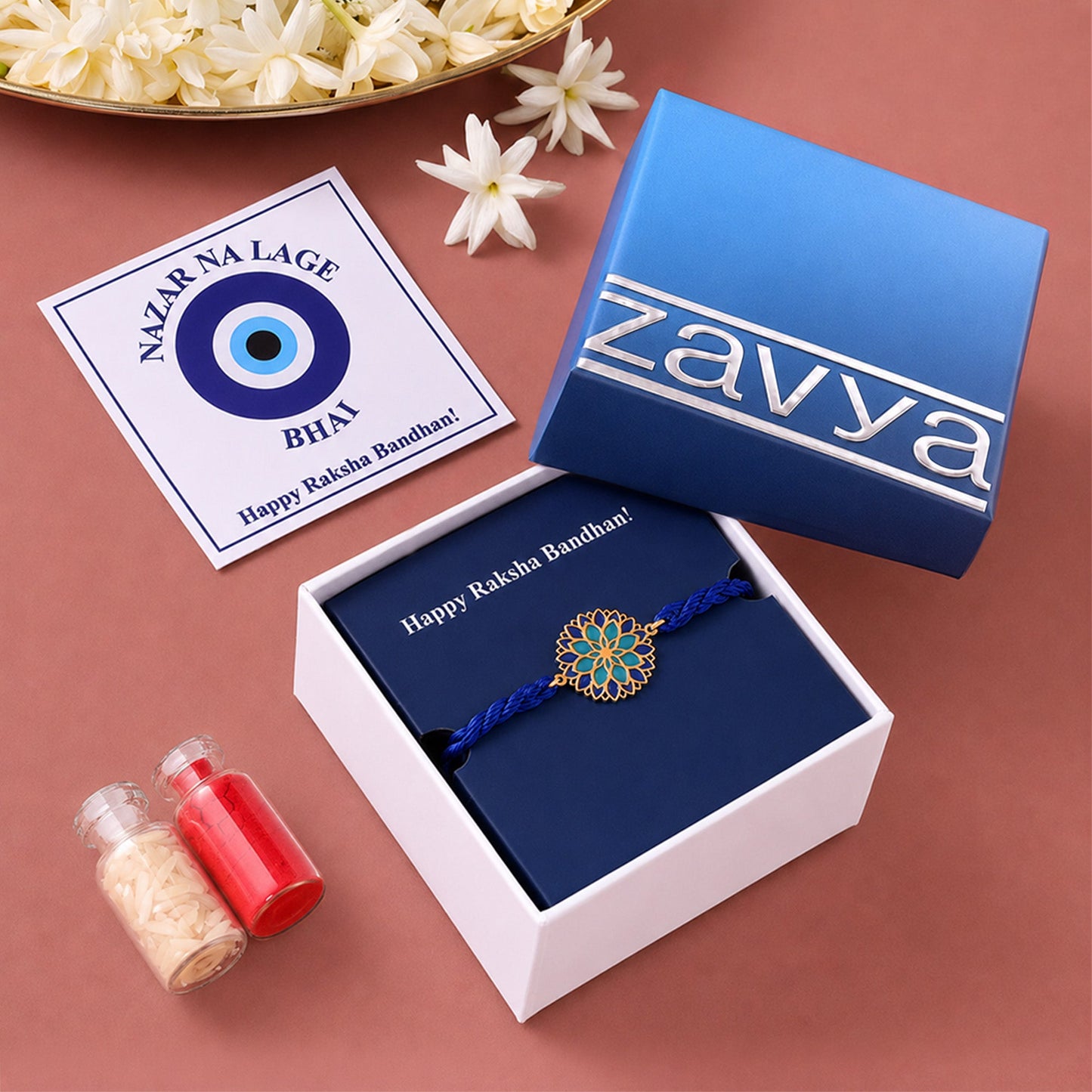 Blue Lotus Mandala Gold Plated Silver Enamel Rakhi (ALVINA Signature)