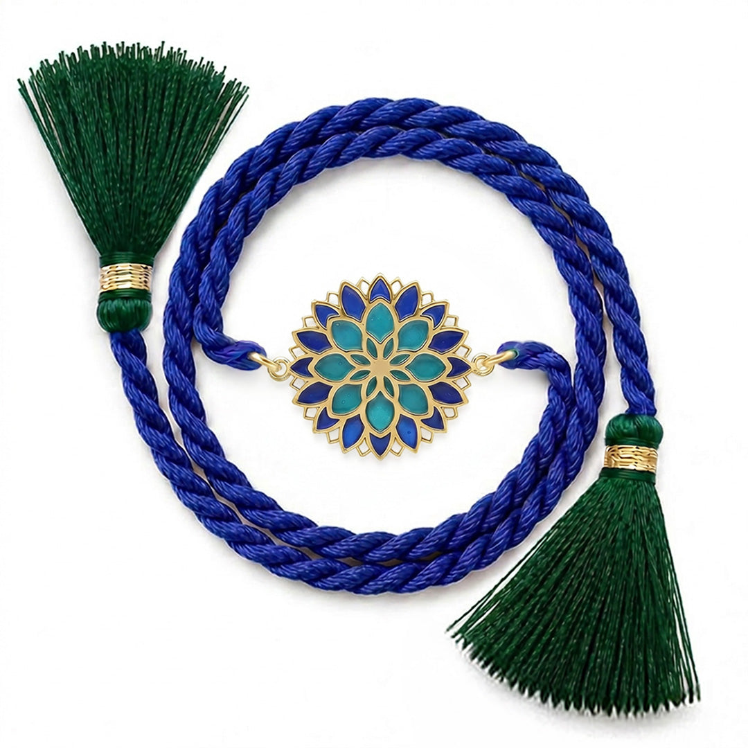 Blue Lotus Mandala Gold Plated Silver Enamel Rakhi (ALVINA Signature)