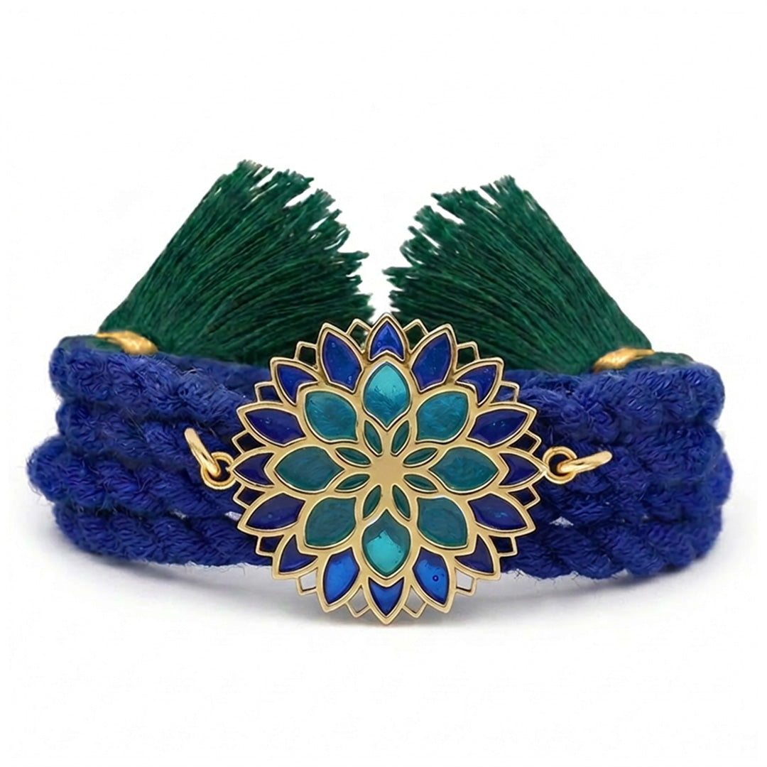 Blue Lotus Mandala Gold Plated Silver Enamel Rakhi (ALVINA Signature)