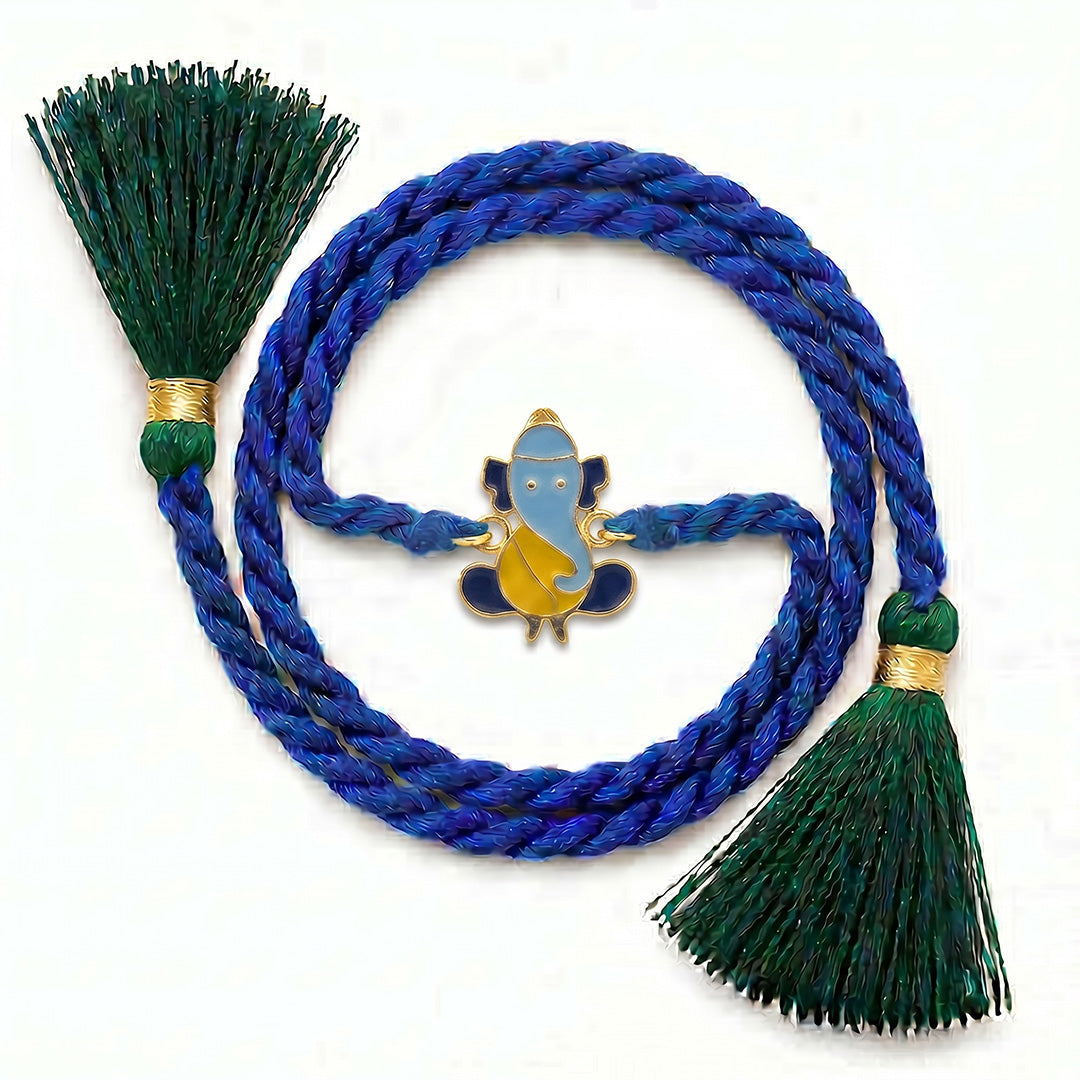 Ganesha Enamel Silver Kids Rakhi (ALVINA Signature)