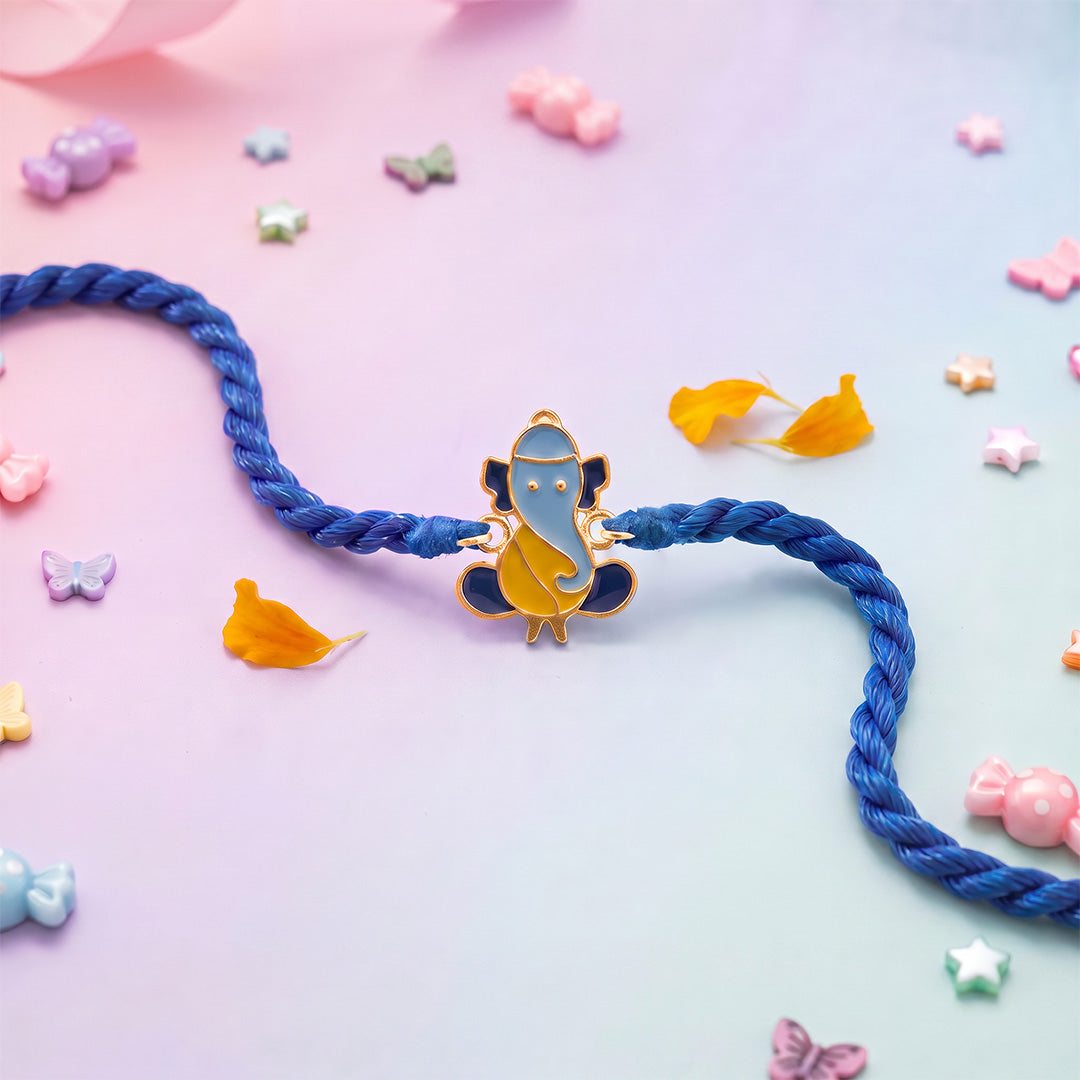 Ganesha Enamel Silver Kids Rakhi (ALVINA Signature)