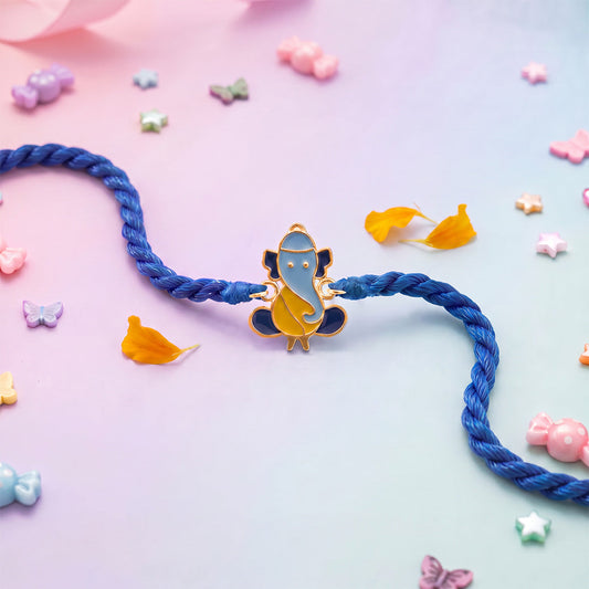 Ganesha Enamel Silver Kids Rakhi (ALVINA Signature)
