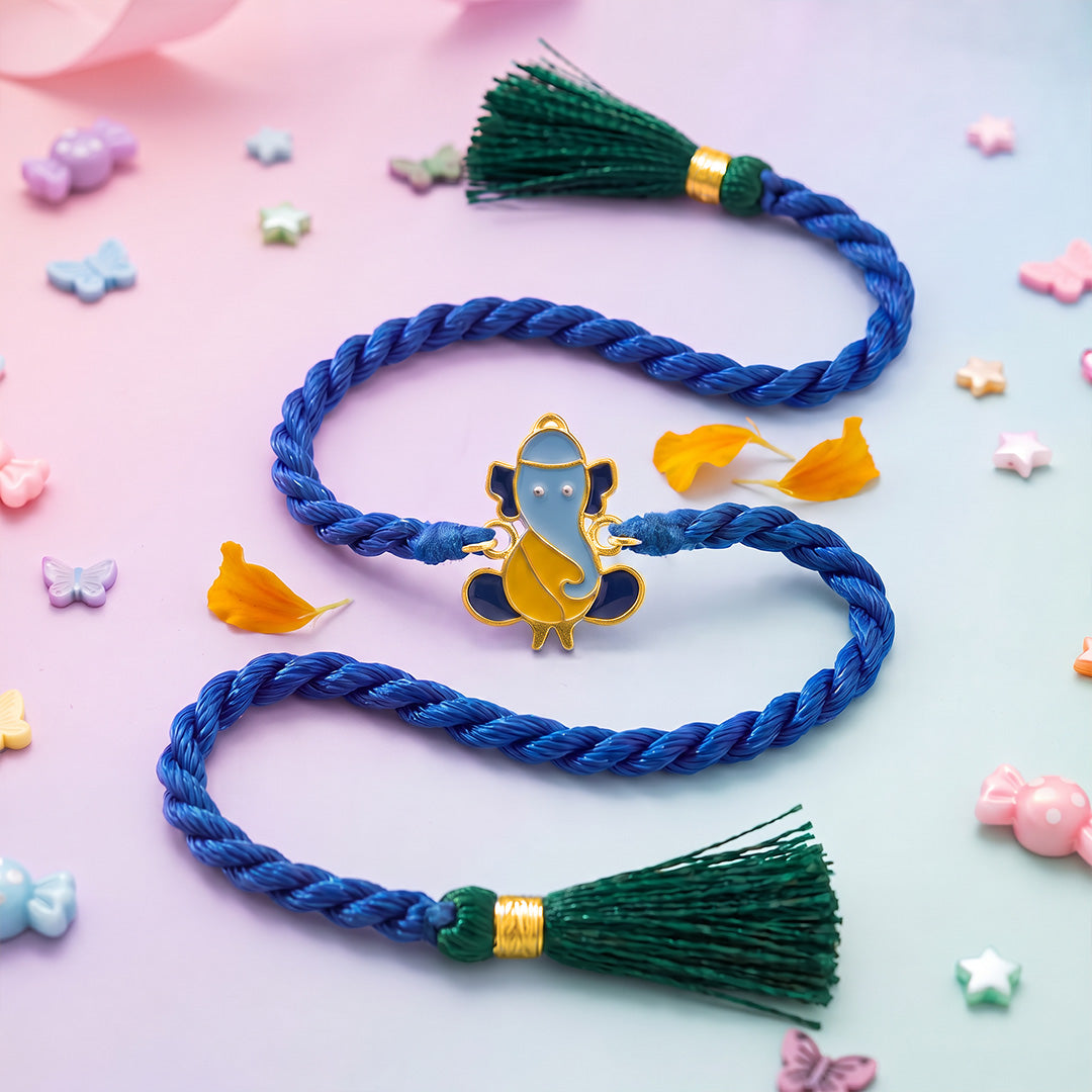 Ganesha Enamel Silver Kids Rakhi (ALVINA Signature)