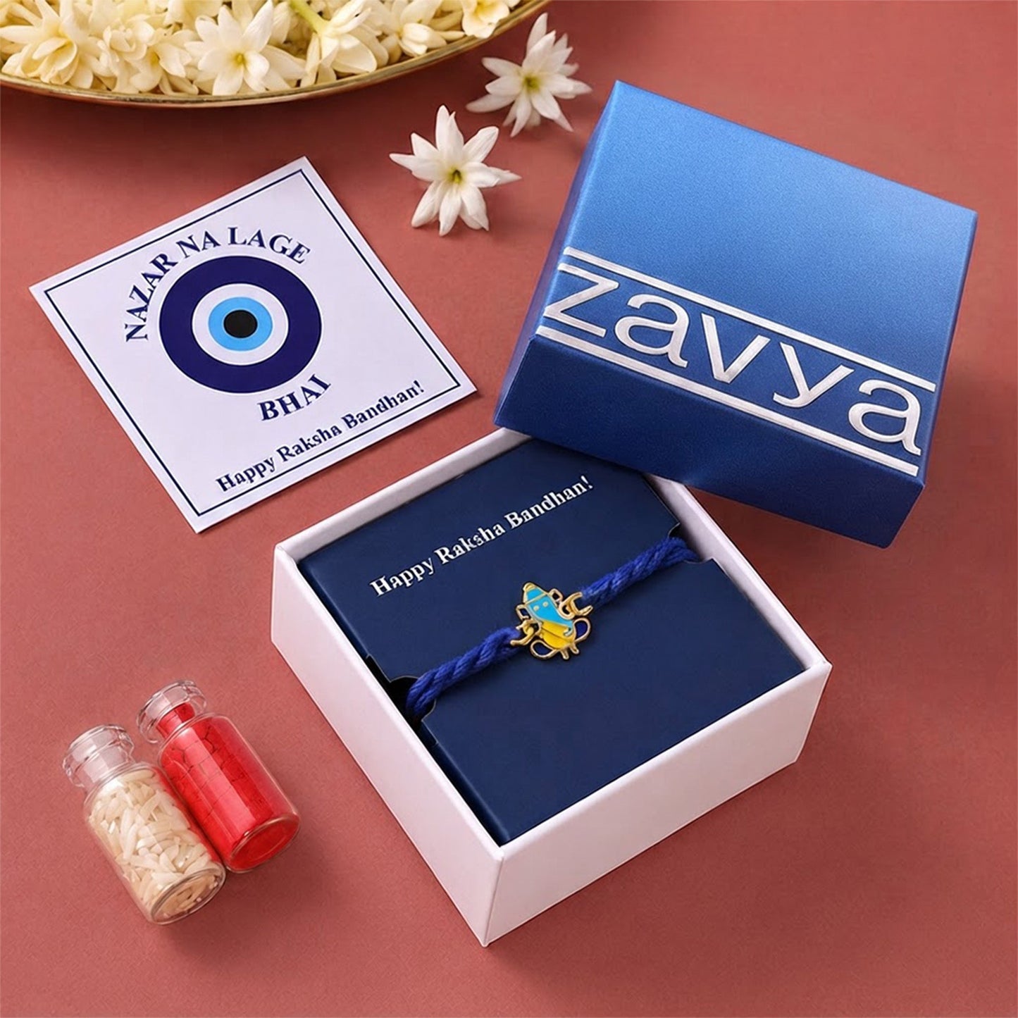 Ganesha Enamel Silver Kids Rakhi (ALVINA Signature)
