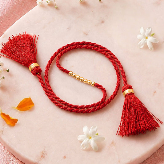 Elegant Golden Beads Sterling Silver Thread Rakhi For Him
