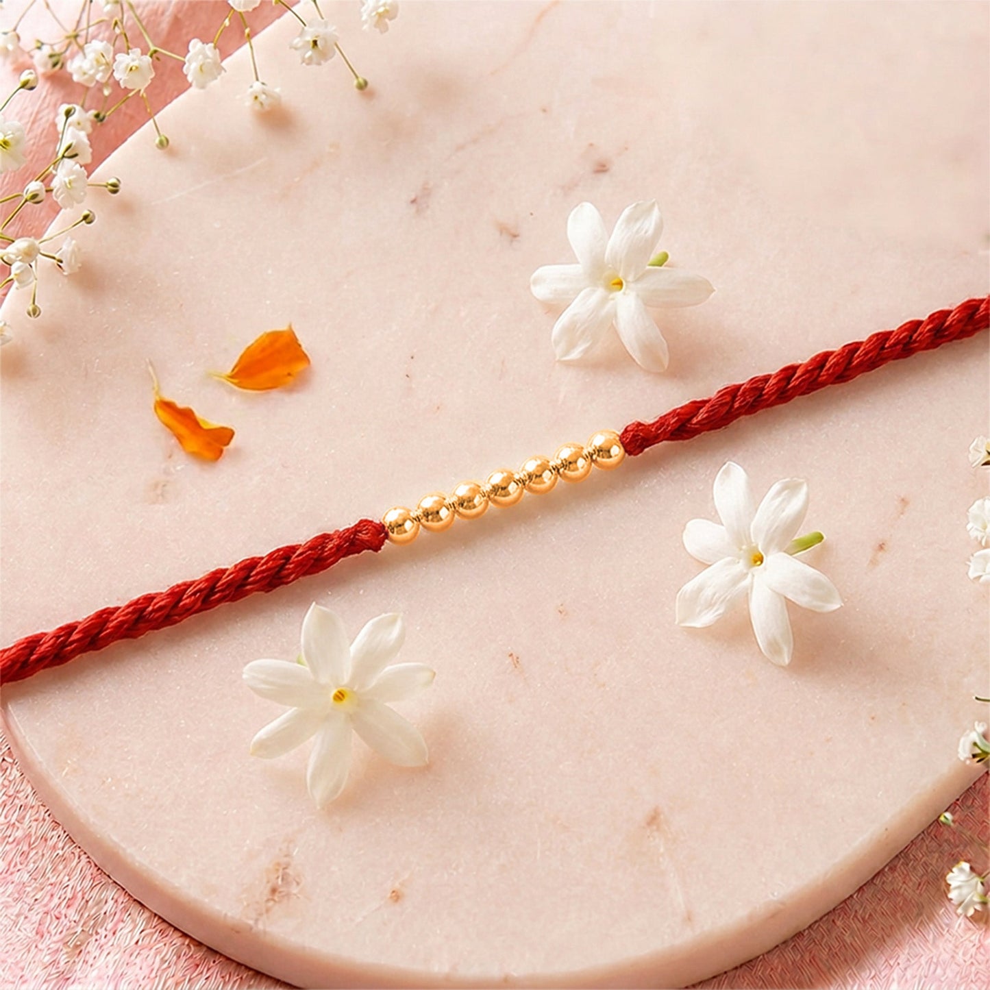 Elegant Golden Beads Sterling Silver Thread Rakhi For Him
