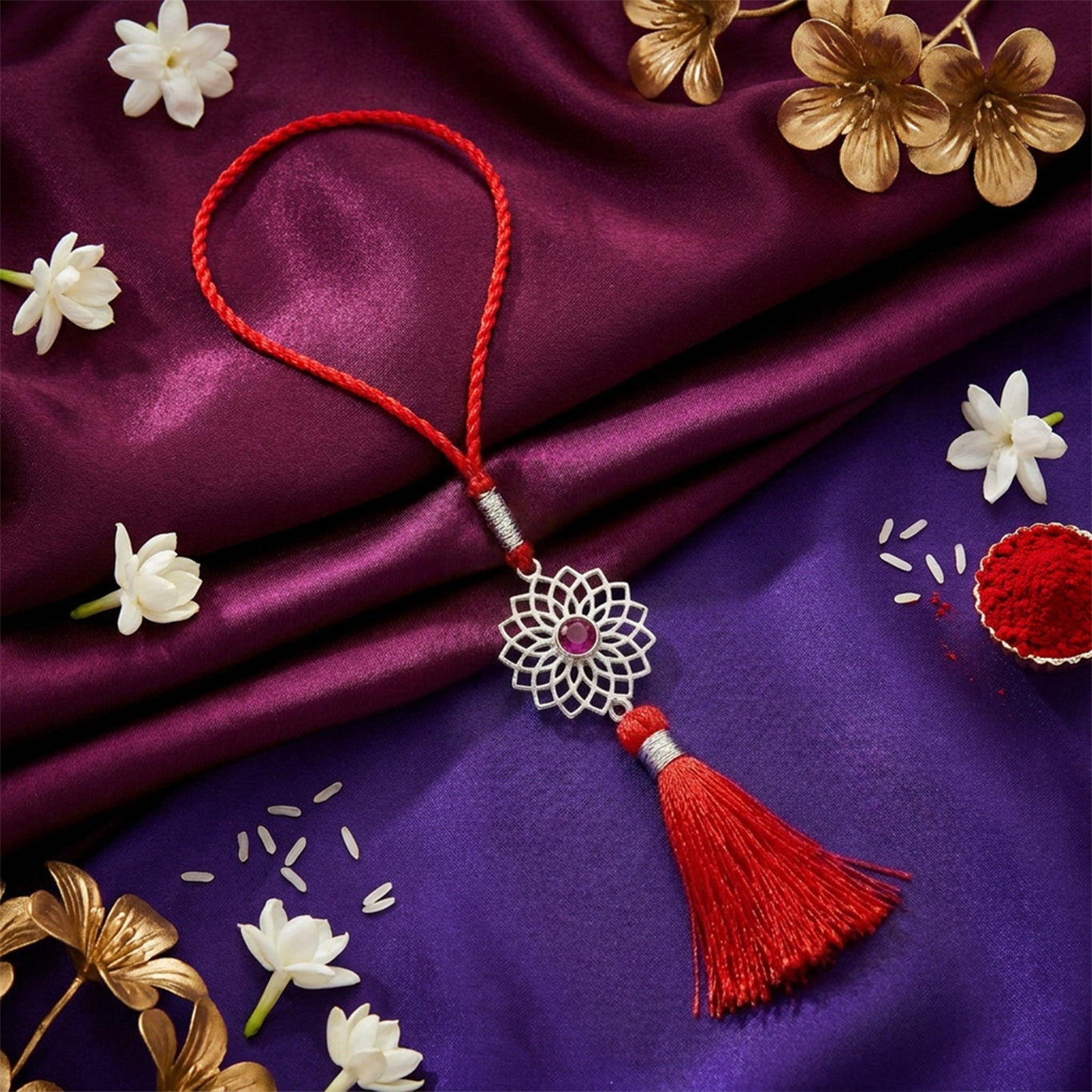 Elegant Floral Mandala 925 Silver Lumba Rakhi for Bhabhi (ALVINA Signature)