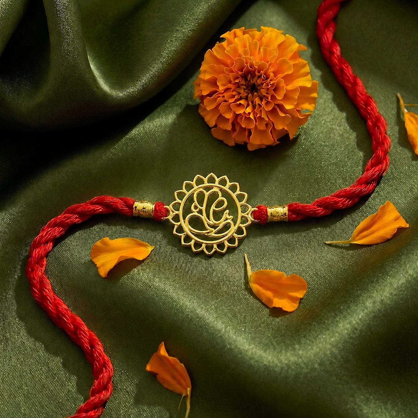 Eternal Ganesha Gold Plated Silver Rakhi (ALVINA Signature)