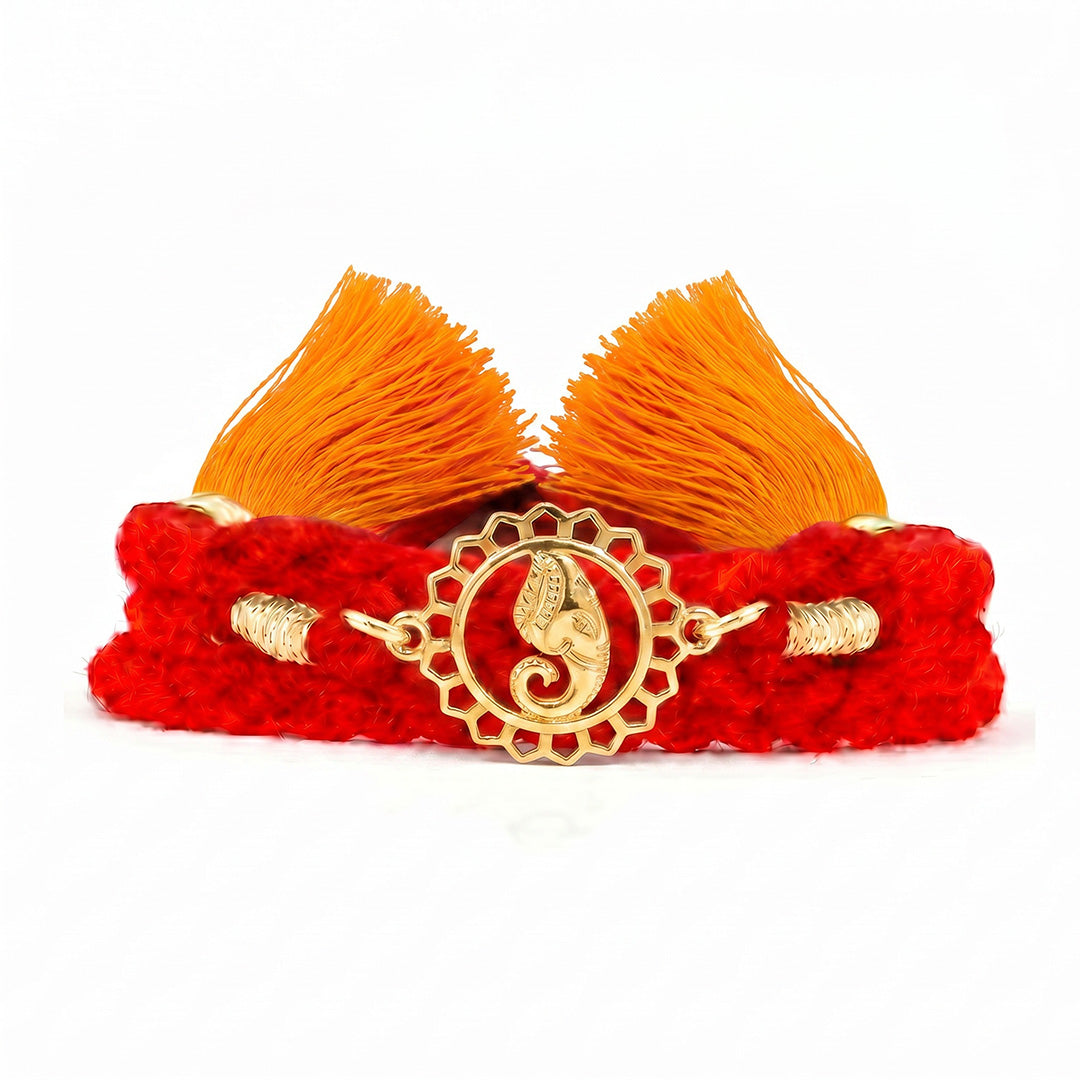 Auspicious Ganesha Mandala Gold Plated 925 Silver Rakhi