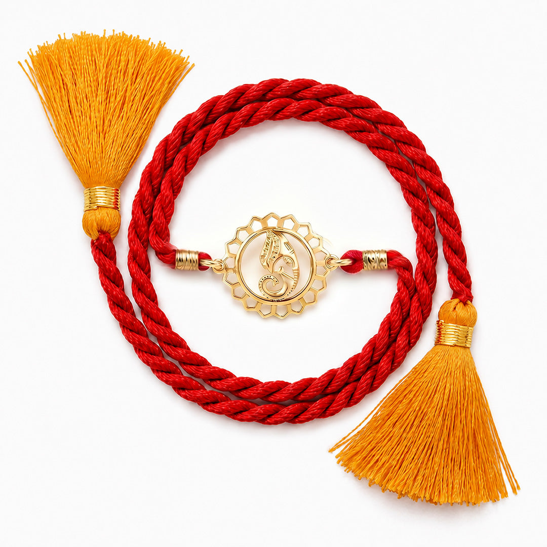 Auspicious Ganesha Mandala Gold Plated 925 Silver Rakhi