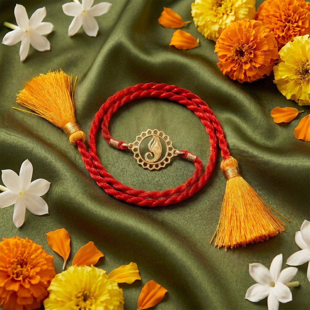 Auspicious Ganesha Mandala Gold Plated 925 Silver Rakhi