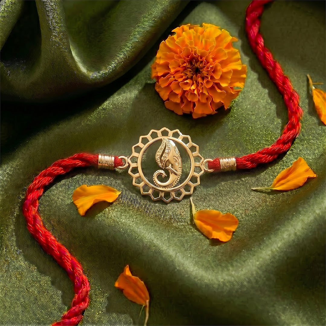 Auspicious Ganesha Mandala Gold Plated 925 Silver Rakhi