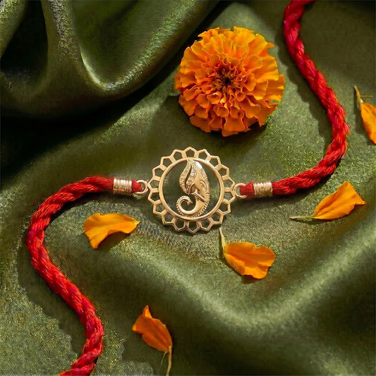 Auspicious Ganesha Mandala Gold Plated 925 Silver Rakhi