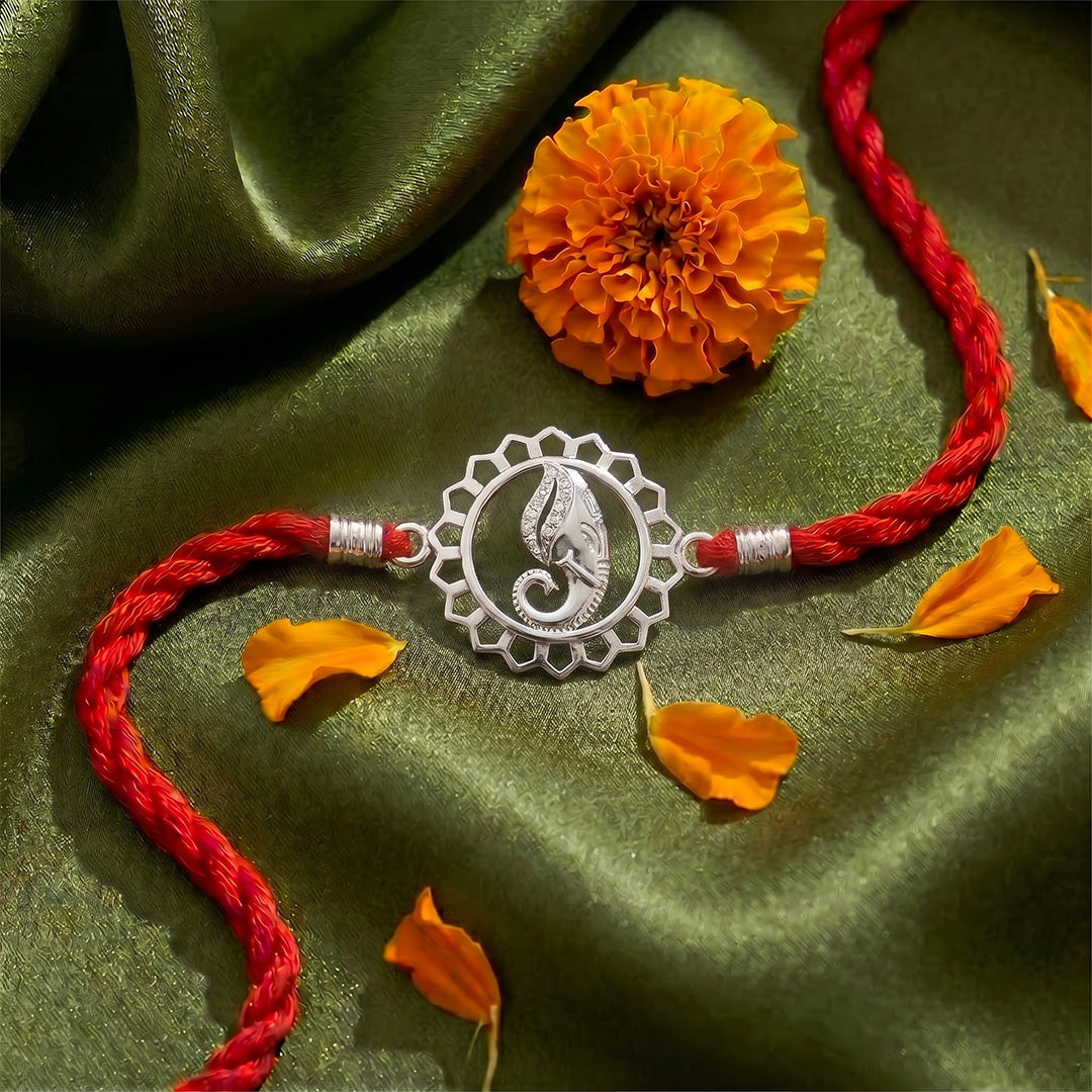 Auspicious Ganesha Mandala Rhodium Plated 925 Silver Rakhi