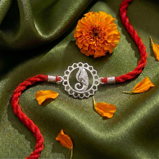 Auspicious Ganesha Mandala Rhodium Plated 925 Silver Rakhi