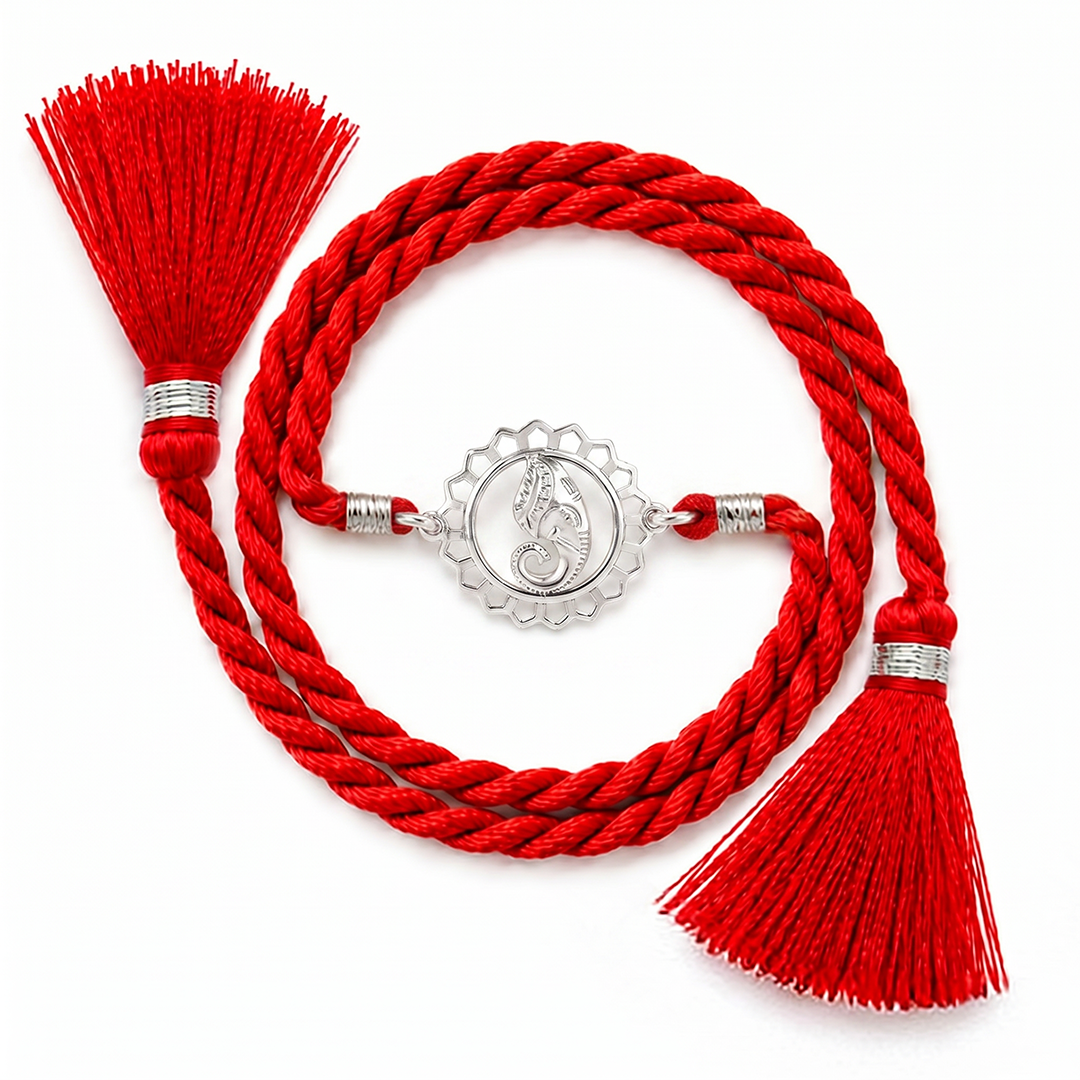 Auspicious Ganesha Mandala Rhodium Plated 925 Silver Rakhi
