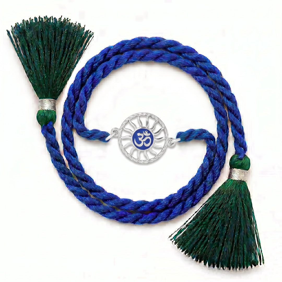 Divine Om Chakra Blue Enamel Silver Rakhi (ALVINA Signature)