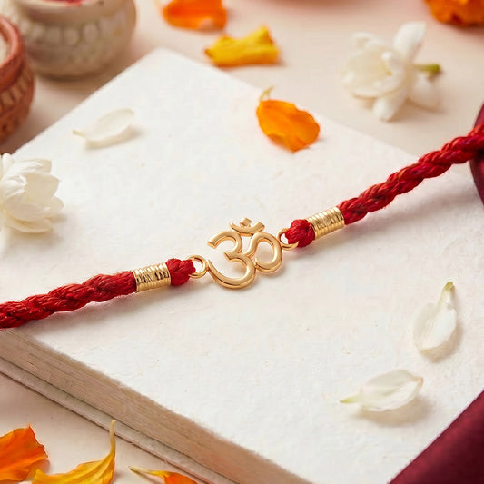 Sacred Om Gold Plated 925 Silver Rakhi with Tassel