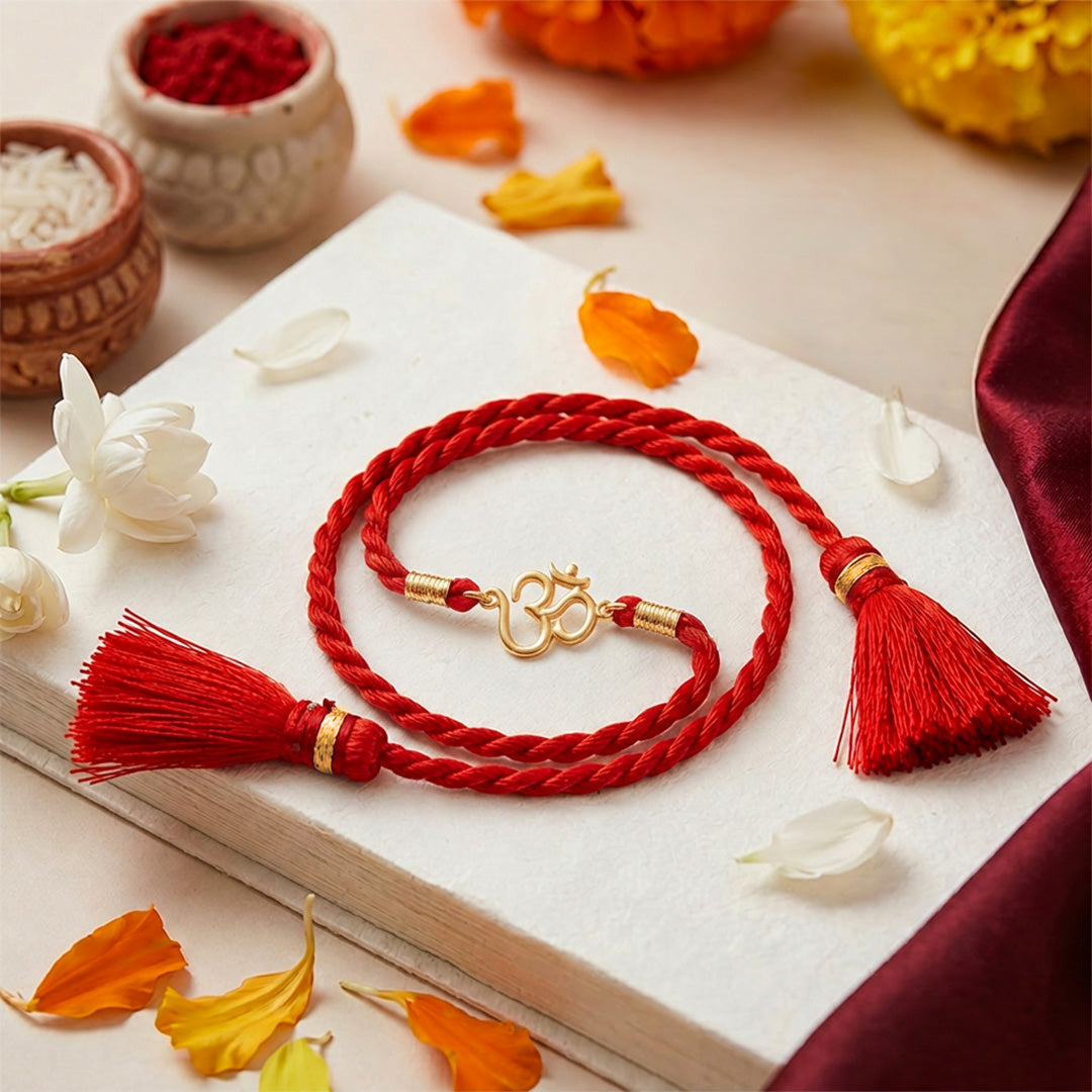 Sacred Om Gold Plated 925 Silver Rakhi with Tassel