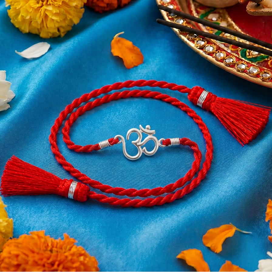 Sacred Om Rhodium Plated Silver Rakhi (ALVINA Signature)
