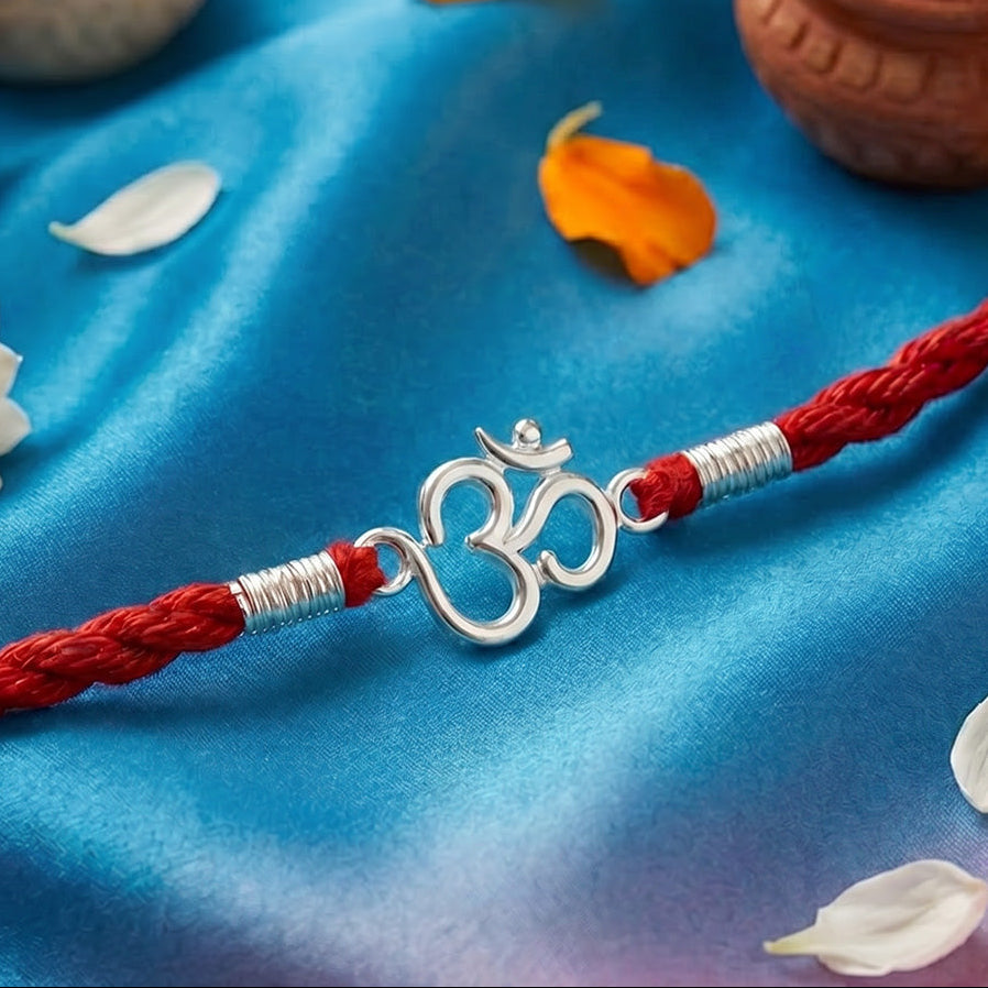 Sacred Om Rhodium Plated Silver Rakhi (ALVINA Signature)