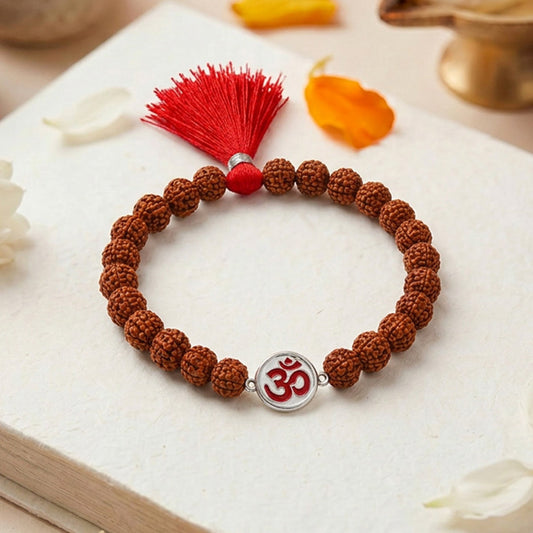 Om Rudraksh Silver Bracelet Rakhi (ALVINA Signature)