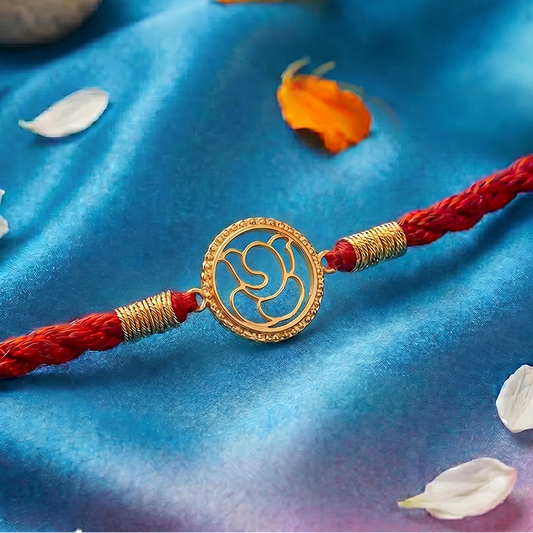 Divine Abstract Ganesha Gold Plated Silver Rakhi (ALVINA Signature)