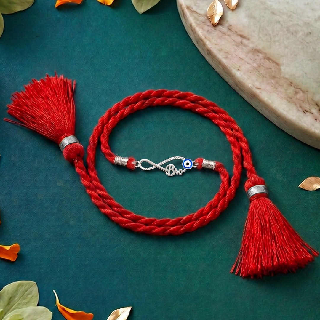 Infinity Bro Evil Eye Rhodium Plated 925 Silver Rakhi (ALVINA Signature)