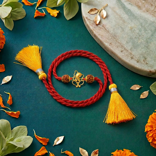 Divine Ganesha & Rudraksha Gold-Plated Silver Rakhi (ALVINA Signature)