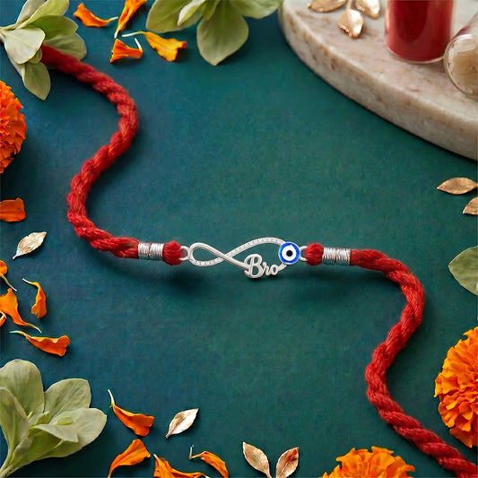 Infinity Bro Evil Eye Rhodium Plated 925 Silver Rakhi (ALVINA Signature)