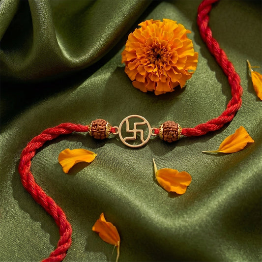 Shubh Swastik Gold Plated Silver Rakhi (ALVINA Signature)
