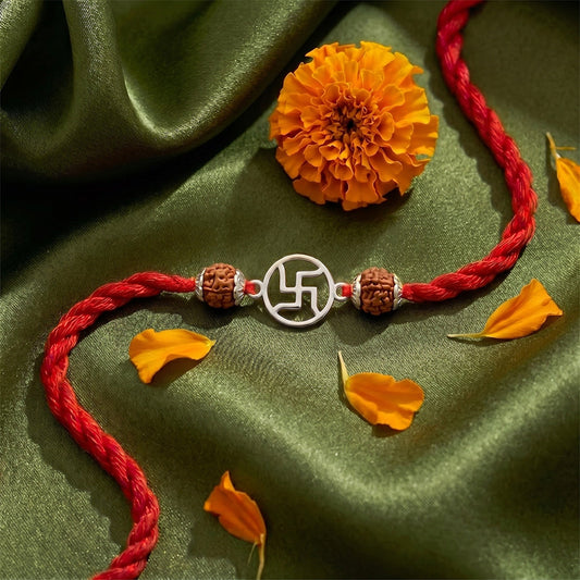 Shubh Swastik Rhodium plated Silver Rakhi (ALVINA Signature)