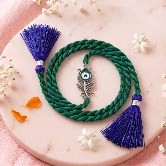 Peacock Feather 925 Silver Oxidised Rakhi
