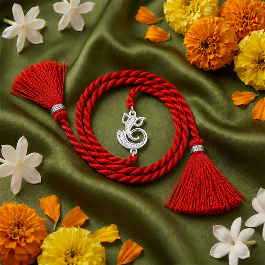 Sacred Ganesha CZ Silver Rakhi (ALVINA Signature)
