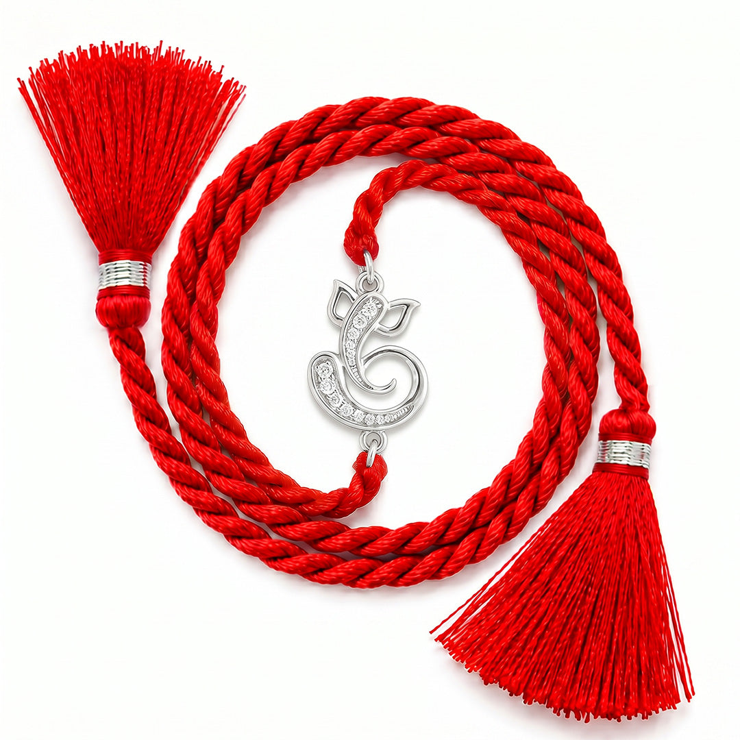 Sacred Ganesha CZ Silver Rakhi (ALVINA Signature)
