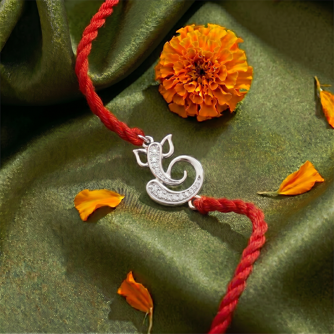 Sacred Ganesha CZ Silver Rakhi (ALVINA Signature)