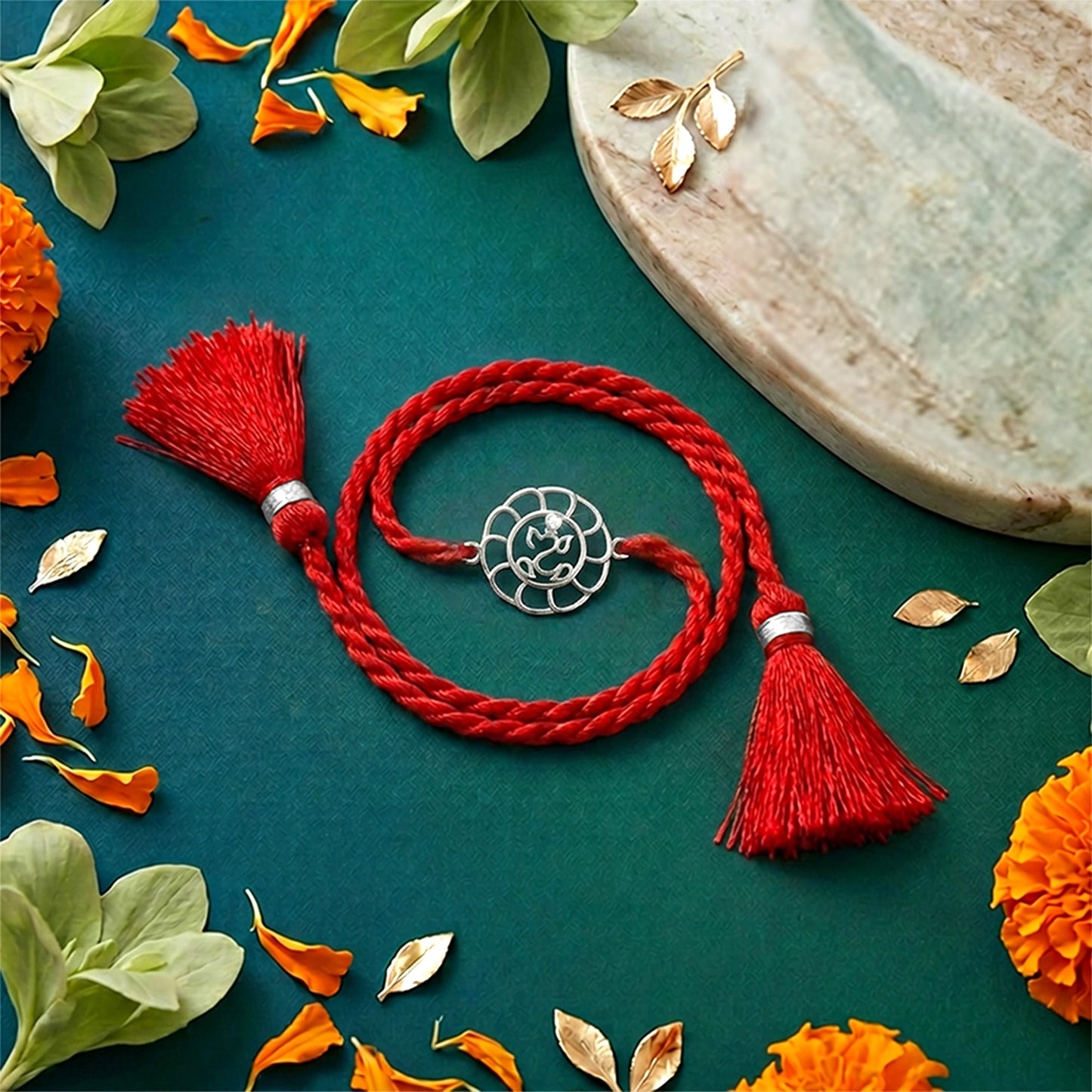 Divine Ganesha Chakra Rhodium Plated 925 Silver Rakhi