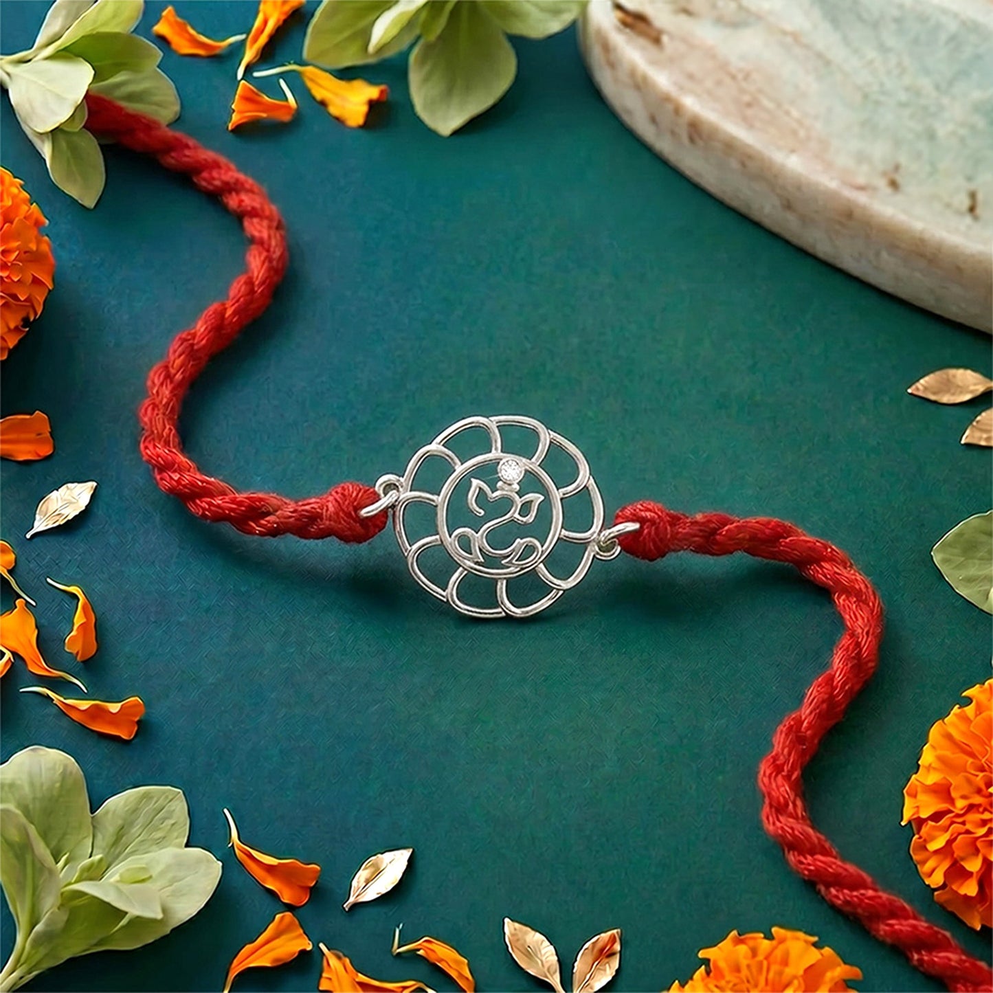 Divine Ganesha Chakra Rhodium Plated 925 Silver Rakhi
