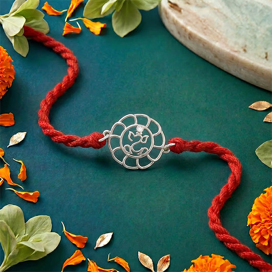 Divine Ganesha Chakra Rhodium Plated 925 Silver Rakhi