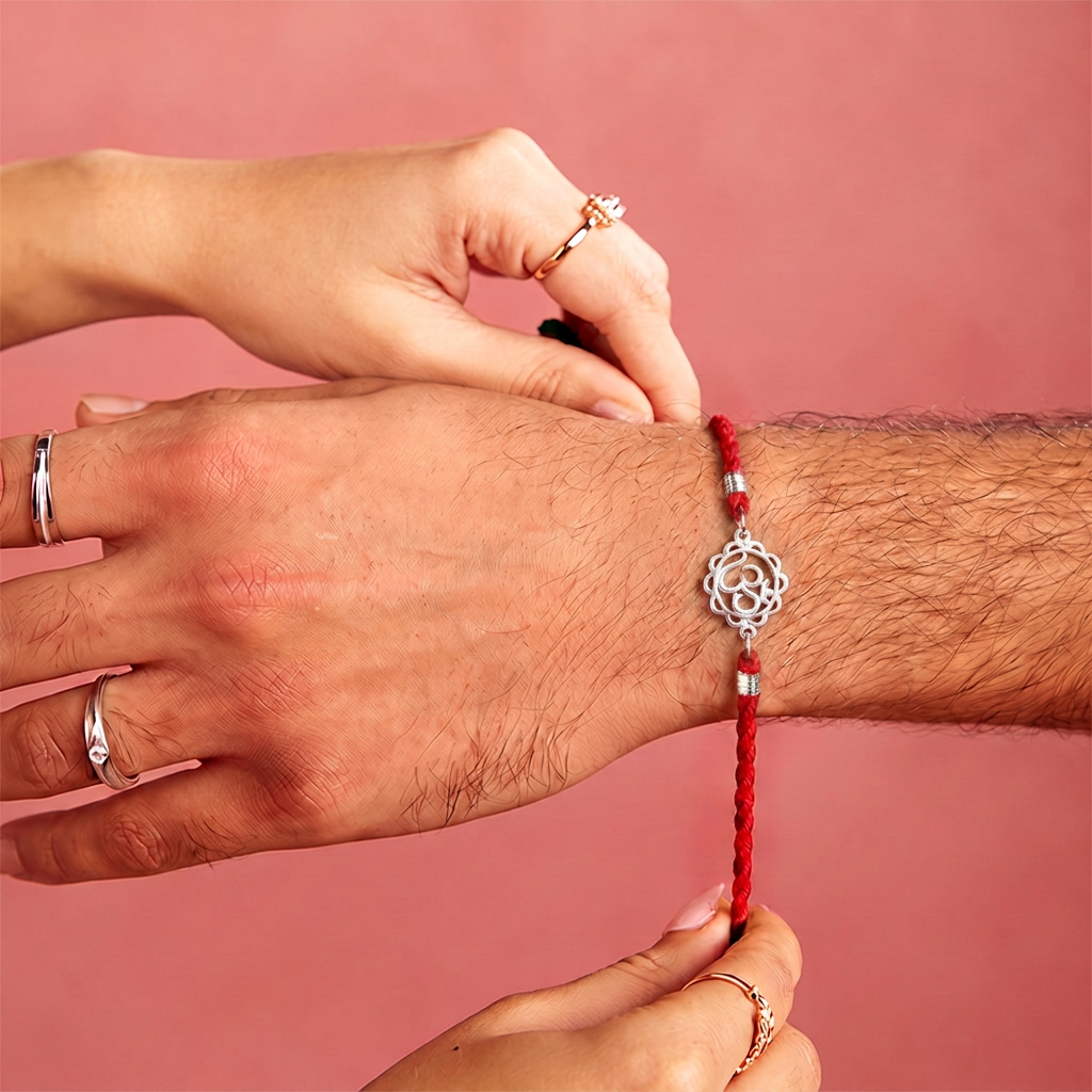Divine Om Rhodium Plated Silver Rakhi (ALVINA Signature)