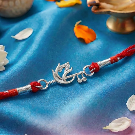 Sacred Ganesha CZ Rhodium Plated 925 Silver Rakhi (ALVINA Signature)