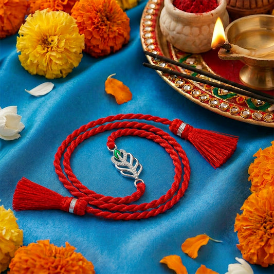 Divine Peacock Feather Rhodium Plated Silver Rakhi (ALVINA Signature)